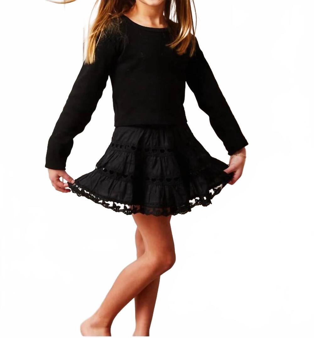NEW THEME girls sofia heart bow lace mini skirt in black